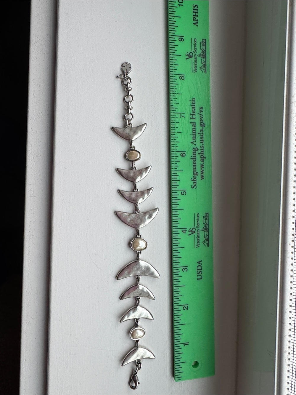 Lucky Brand Silver Crescent-Link Bracelet with Pearl Accents